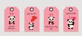 Vector set of discount price tags. Labels with Cute little sitting pandas holds hearts. Royalty Free Stock Photo