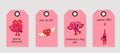 Vector set of discount price tags. Labels with cute love mascot stickers.