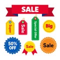 Vector set of discount tags and stickers in flat minimalist style. Royalty Free Stock Photo