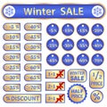 Vector set of discounts. Winter season sale tags.
