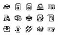 Vector set of Documentation, Algorithm and Lighthouse icons simple set. Vector Royalty Free Stock Photo