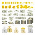 Vector set of dollar sign money and gold coins Royalty Free Stock Photo