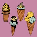 Vector set dooddles of the ice cream variety