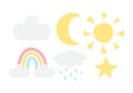 Vector set of doodle colored weather symbols