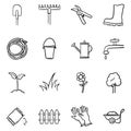 Vector Set of Doodle Garden Icons. Gardening Tools and Plants Royalty Free Stock Photo