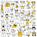 Vector set of doodle hipster animals. Perfect for greeting cards design, t-shirt prints and kid's posters. Royalty Free Stock Photo