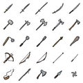 Vector Set of Doodle Medieval Weapon Icons Royalty Free Stock Photo