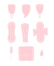 Vector set of doodle menstrual pad tampon and cup Royalty Free Stock Photo