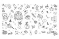 Vector set of doodle outline icons, autumn cozy