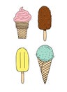 Vector set of doodle sketch colored ice cream Royalty Free Stock Photo