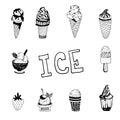 vector set of doodles of the ice cream variety