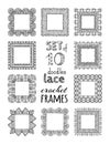 Vector set of 10 doodles lace crochet square frames.