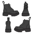 Vector set of drawings with black boots. Isolated object. EPS10