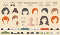 Vector set of dress up constructor with businesswoman haircuts, lips etc. in flat style. Female faces icon creator. Royalty Free Stock Photo