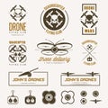 Vector set of drone flying club labels, badges