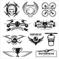 Vector set of drone flying club labels, badges