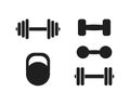 Vector set of dumbbells icons, black silhouettes isolated, background, sport concept.