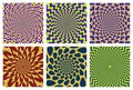 Vector set of dynamic circular patterns. Eye-catching backgrounds with optical moving effect
