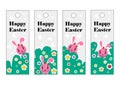 Vector set of Easter bookmark. Happy Easter, pink rabbit. Royalty Free Stock Photo