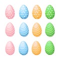 Vector set of Easter eggs of different colors decorated with a geometric ornament