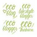 Vector Set Eco fashion, blogger, eco life style blog gold inscription lettering on a white background