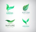 Vector set of eco, natural logos. Green leaves, organic signs. Natural cosmetics