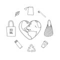 Vector set of eco things and heart earth Royalty Free Stock Photo
