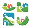 Vector set of ecology village signs, symbols and icons