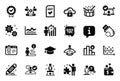 Vector Set of Education icons related to Strategy, Cloud protection and Certificate. Vector