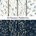 Vector set of eight seamless vector flower patterns