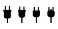 Vector set of electrical plugs icons. Icons of electrical plugs isolated on a white background.