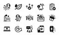 Vector set of Electricity factory, Information bell and Confirmed mail icons simple set. Vector