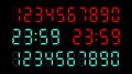 Vector set of electronic digits numbers font from a clock and a countdown timer. Watch and calculator display symbols