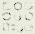 Vector set of elegant geometric frames decorated by olive branches and leaves Royalty Free Stock Photo