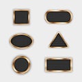 Vector set of elements for design, perforated metal mesh in gold frames of various shapes. Circle, square, oval, rectangle, triang