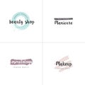 Vector set of emblems, badges and logo design templates for beauty shops, manicure, cosmetology and makeup with with