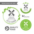 Vector set emblems of eco farm and natural food. Organic badges and labels