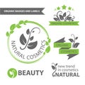 Vector set emblems of natural and organic cosmetics. Organic badges and labels Royalty Free Stock Photo