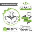 Vector set emblems of natural and organic cosmetics. Organic badges and labels