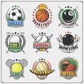 Vector set of emblems with sport balls. Royalty Free Stock Photo