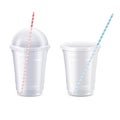 Vector set of empty clear disposable plastic cup with straw ,realistic 3d