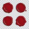 Vector set of empty red shiny wax seals with shadow isolated on transparent background Royalty Free Stock Photo