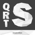 Vector set with english alphabet set. English letters S T R Q in lowpoly style. Shades of grey on dark background.