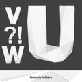 Vector set with english alphabet set. English letters V W U in lowpoly style. Shades of grey on dark background.