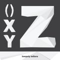 Vector set with english alphabet set. English letters X Y Z in lowpoly style. Shades of grey on dark background. Royalty Free Stock Photo