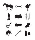 Vector set of equestrian equipment silhouette icon Royalty Free Stock Photo