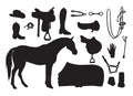 Vector set of equestrian equipment silhouette Royalty Free Stock Photo
