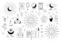 Vector set of esoterical and solar elements and symbols. Line art magical objects and celestian icons Royalty Free Stock Photo