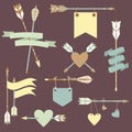 Vector set with ethnic arrows, ribbons, flags, hearts