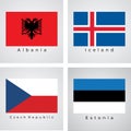 Vector set Of Europe Flags, Albania, Iceland, Czech Republic, Estonia.